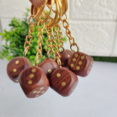 Wooden Dice Key Chain - Brass Decored